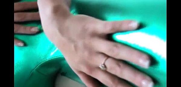  Sizzling hot Sasha in shiny green PVC panties